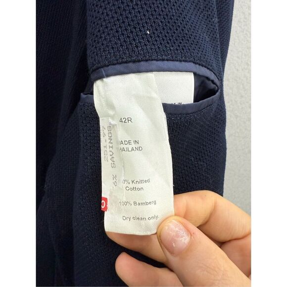 Alton Lane Mens Navy Blue Knit Single Breasted Three Button Blazer Size 42R - Picture 4 of 10